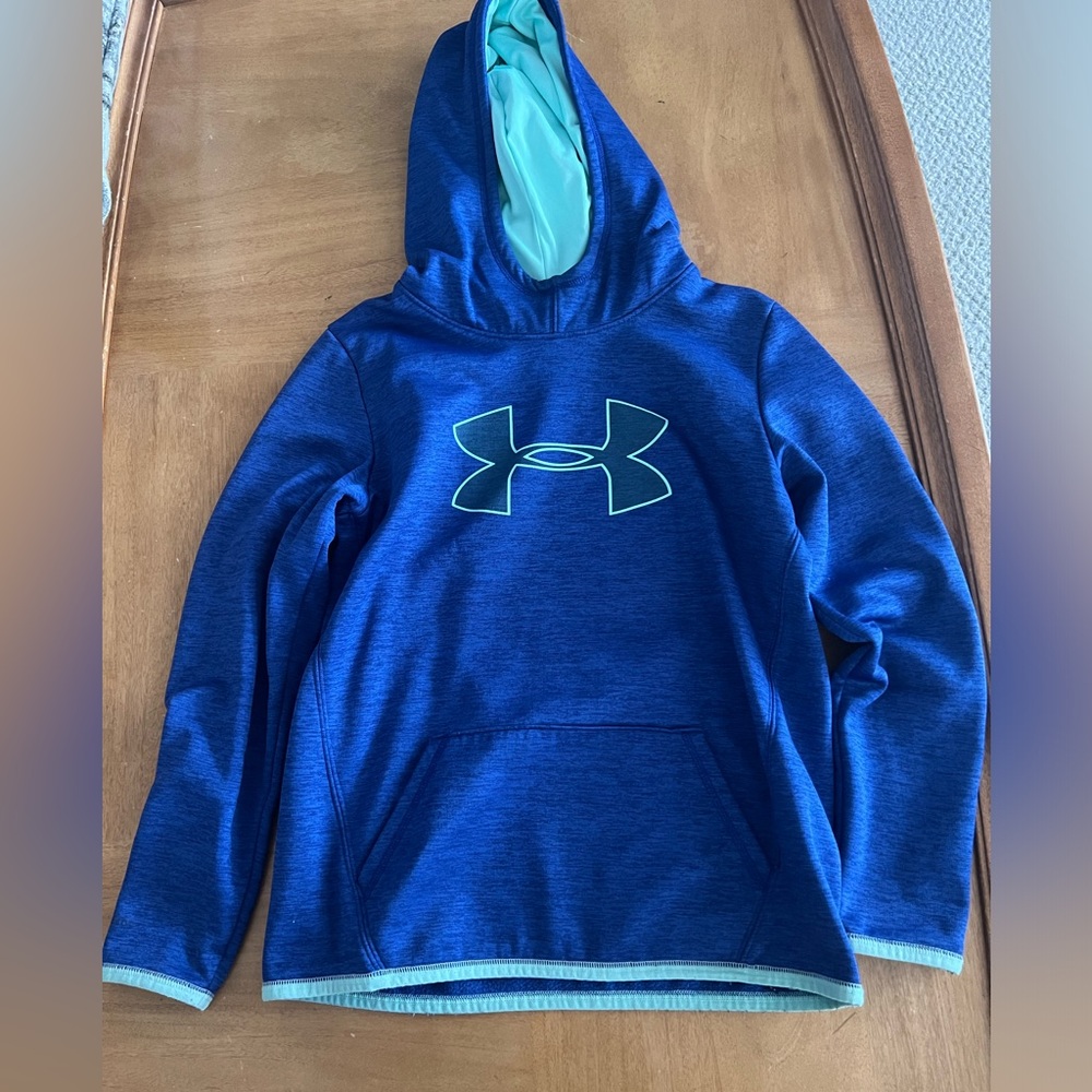 Under Armour Girls Large Royal Blue Cold Gear hoodie, sweatshirt, teal trim